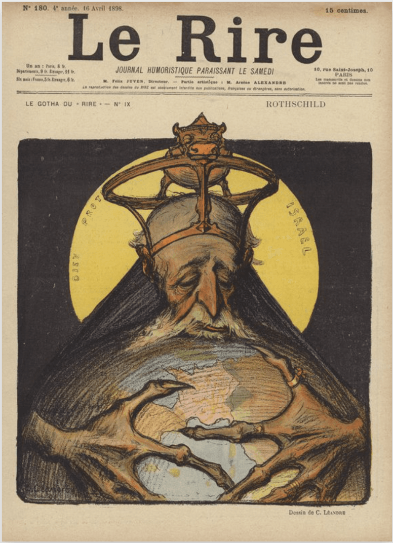 Caricature antisémite de Léandre : Rothschild enserrant le globe, Le Rire 1898